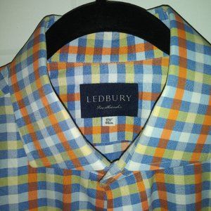 Ledbury:Men's Orange, Yellow & Blue Gingham. Barrel cuffs, Neck: 17.5 Sleeve: 37
